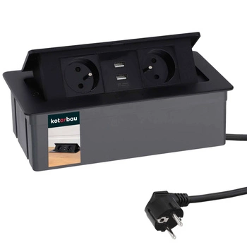 Birou priză încastrată + cablu prelungitor usb negru