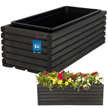 Ghiveci ladă din lemn pentru grădină terasă cu insert antracit 44x20 cm