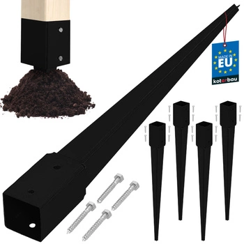 Baza stâlpului înfipt în pământ oțel negru 50x50x600 mm set de 4 buc.