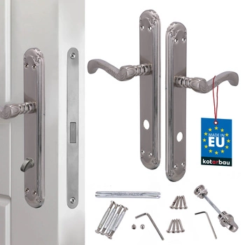 Mâner ușă retro decorat ax lung satinat încuietoare wc 90 mm