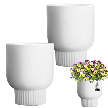 Ghiveci de flori din ceramică smălțuită albă 12 cm set de 2 buc.