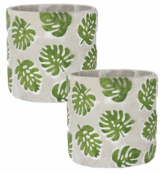 Set de 2 ghivece pentru plante cu capace din beton model frunze - 20 cm
