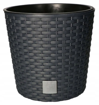 Ghiveci rotund din rattan cu incrustații de antracit 200x190 mm