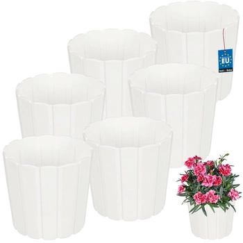 Ghiveci din plastic pentru flori alb 15cm set de 6 buc.