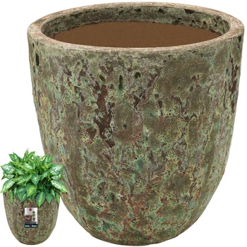 Ghiveci ceramic ⌀ 46 cm turcoaz maro lucrat manual