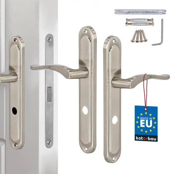 Mâner pentru ușă clasic placă lungă încuietoare pentru toaletă satin 72 mm