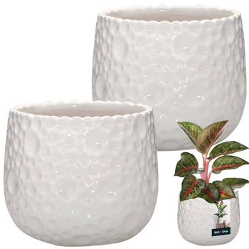 Ghiveci ceramic rotund pentru plante alb 12 cm set de 2 buc.