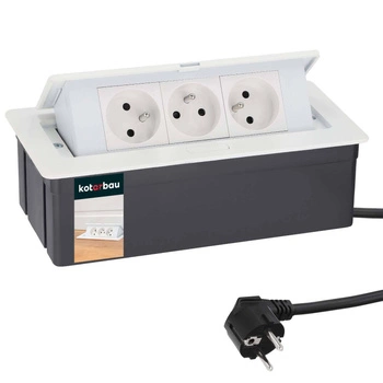 Birou încastrat cablu prelungitor alb 3 prize 1,5 m