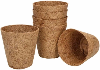 Ghiveci de flori din fibre naturale de nucă de cocos fi 8 cm set de 6 buc.