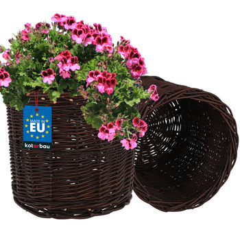 Coș din răchitan pentru ghiveci, natural, diametru 33 cm, set 2 bucăți - Culoare maro
