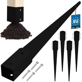 Baza stâlpului înfipt în pământ oțel negru 60x60x750 mm set de 4 buc.