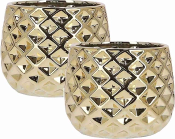 Set 2x ghiveci ceramic 13 cm - Culoare aurie