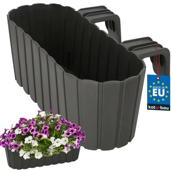 Ghiveci de balcon cu suporturi pentru balustradă plastic gri 40x15x15 cm