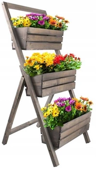 Pat de flori de grădină din lemn cu 3 ghivece pentru balcon bronz - 105 cm