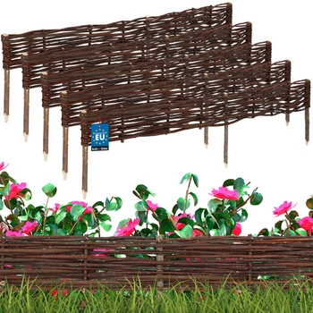 Gard de grădină din răchită condus palisadă margine 120x10 cm set de 5 buc.