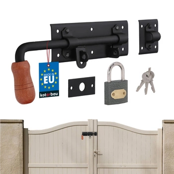 Zăvor de garaj 280 mm negru pentru poarta de garaj cu lacăt pentru ușa din stânga cu lacăt