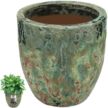 Ghiveci ceramic ⌀ 30 cm turcoaz maro lucrat manual