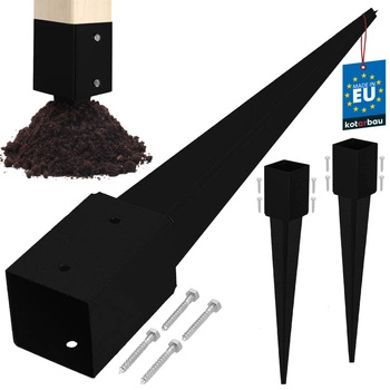 Baza stâlpului înfipt în pământ oțel negru 90x90x750 mm set de 2 buc.