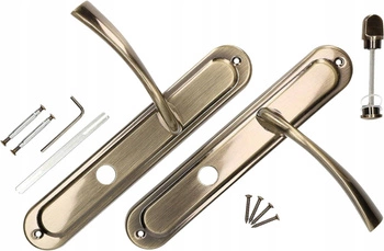 Mâner ușă cu blocare WC placă lungă patina 72 mm - Culoare patina