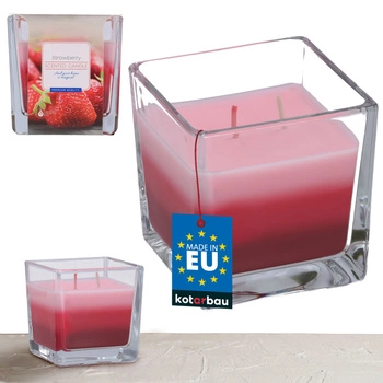 Lumânare de sticlă parfumată tricoloră 32 h - căpșuni