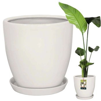 Ghiveci de flori din ceramică smălțuită albă 31 cm