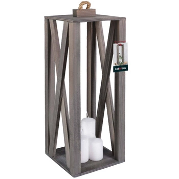 Felinar din lemn cu lumânare gri 20x20 cm