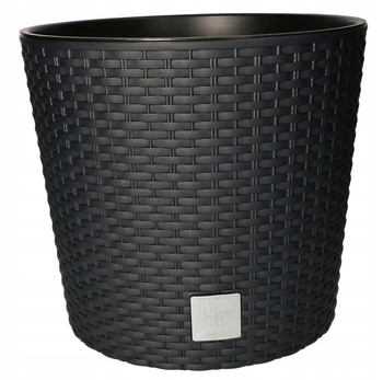 Ghiveci rotund din rattan cu inserție de antracit 300x270 mm