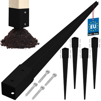 Baza stâlpului înfipt în pământ oțel negru 45x45x600 mm set de 4 buc.