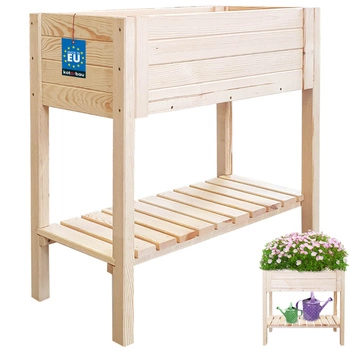 Patul de legume pe picioare cu raft din lemn