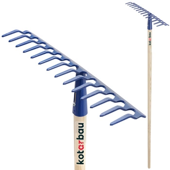 Greblă de grădină din metal cu 14 dinți și mâner din lemn