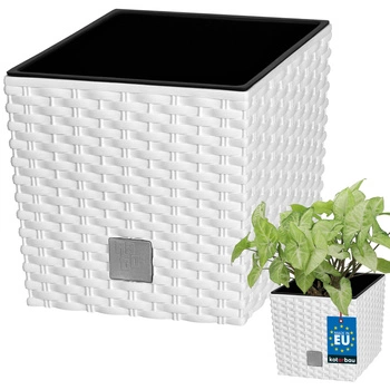 Ghiveci de grădină din rattan cu inserție albă 17x17 cm