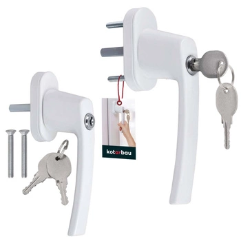 Mâner fereastră cu cheie aluminiu alb set de 2 buc.