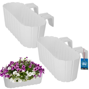 Ghiveci pentru balcon oval alb na zábradlí 400 MM set de 2 kcu.