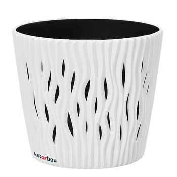 Ghiveci cu caneluri ondulate și insert de 115x130 mm - Culoare albă