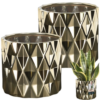 Set de 2 capace de ceramică cu 2 gogoși cilindru auriu ⌀12 cm