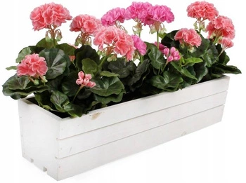 Cutie de flori de balcon din lemn cu ierburi albe 60 cm