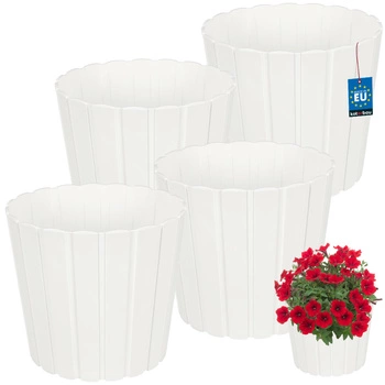 Ghiveci din plastic pentru flori alb 29cm set de 4 buc.