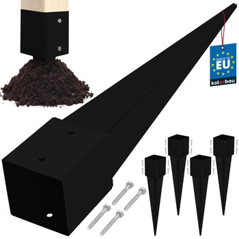 Baza stâlpului înfipt în pământ oțel negru 120x120x750 mm set de 4 buc.