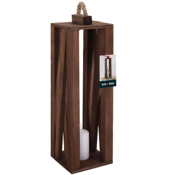 Felinar din lemn cu lumânare maro 13,5x13,5 cm