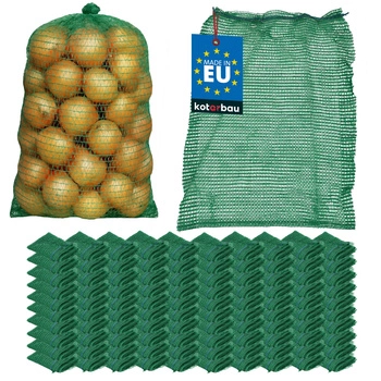 Sac plasă raschel cu șnur pentru ceapă cartofi 25 kg 50x80 cm set de 100 buc.