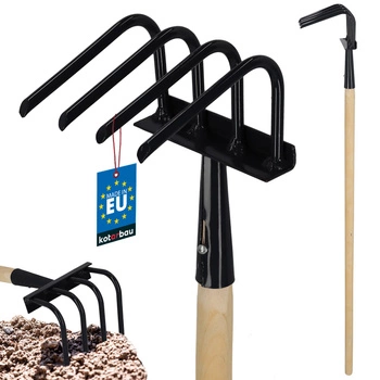 Motyka pentru buruieni afânare cu gheare cu mâner din lemn 4 dinți