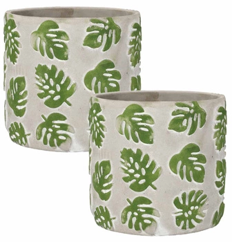 Set de 2 ghivece pentru plante cu capace din beton model frunze - 23 cm