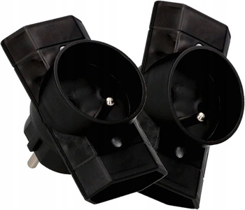 Trei prize divizor cu împământare - 2 bucăți - Culoare neagră