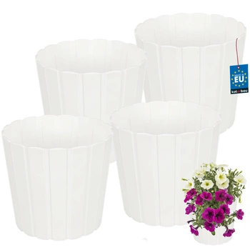 Ghiveci din plastic pentru flori alb 24cm set de 4 buc.