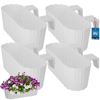 Ghiveci pentru balcon oval alb na zábradlí 400 MM set de 4 kcu.