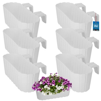 Ghiveci pentru balcon oval alb na zábradlí 400 MM set de 6 kcu.