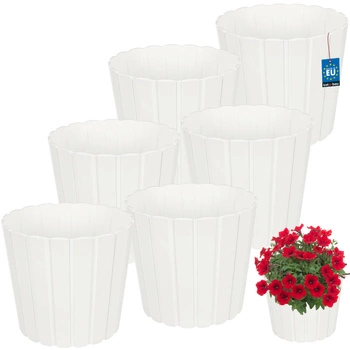 Ghiveci din plastic pentru flori alb 29cm set de 6 buc.