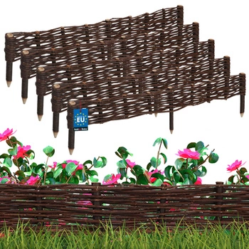 Gard de grădină din răchită condus palisadă margine 100x10 cm set de 5 buc.