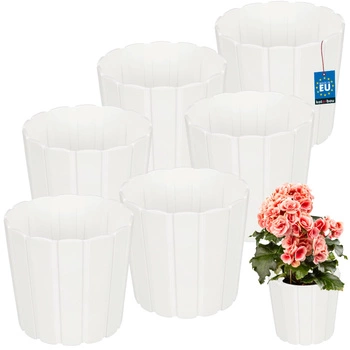 Ghiveci din plastic pentru flori alb 17cm set de 6 buc.