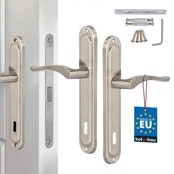 Mâner clasic pentru ușă cu placă lungă cu cheie satinat 90 mm